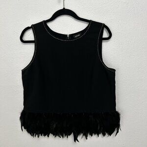 Nicole by Nicole Miller Black Sleeveless Feather Blouse